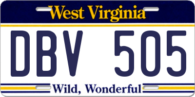 WV license plate DBV505