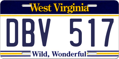 WV license plate DBV517