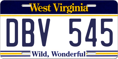 WV license plate DBV545