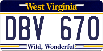 WV license plate DBV670