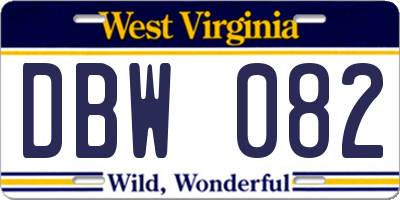 WV license plate DBW082