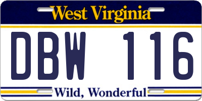 WV license plate DBW116