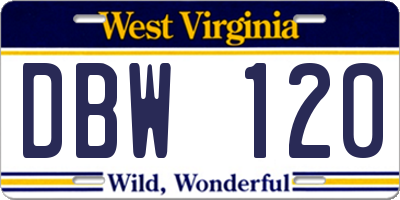 WV license plate DBW120