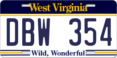 WV license plate DBW354