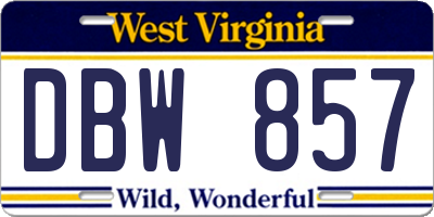 WV license plate DBW857