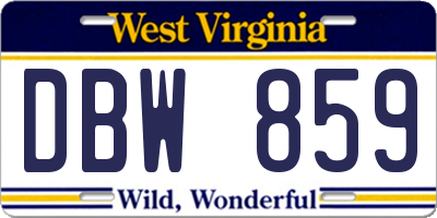 WV license plate DBW859