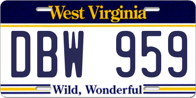 WV license plate DBW959