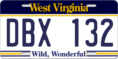 WV license plate DBX132