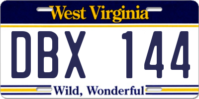 WV license plate DBX144