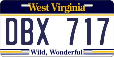 WV license plate DBX717