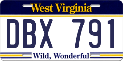 WV license plate DBX791