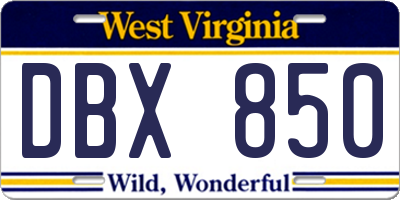 WV license plate DBX850
