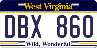 WV license plate DBX860