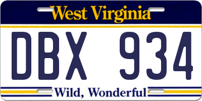 WV license plate DBX934