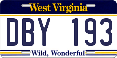 WV license plate DBY193