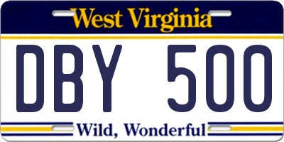 WV license plate DBY500