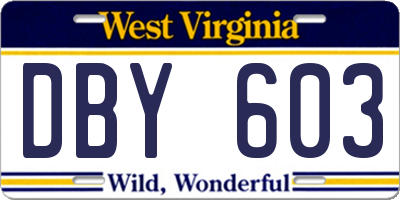 WV license plate DBY603