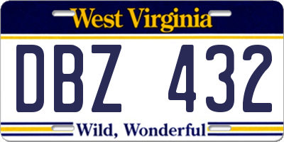 WV license plate DBZ432