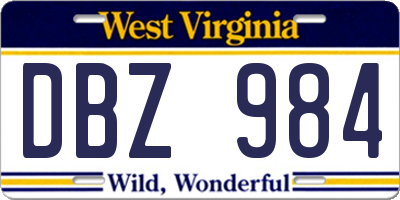 WV license plate DBZ984