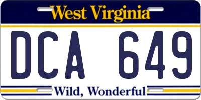 WV license plate DCA649