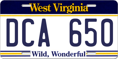 WV license plate DCA650