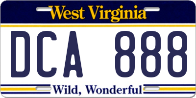 WV license plate DCA888