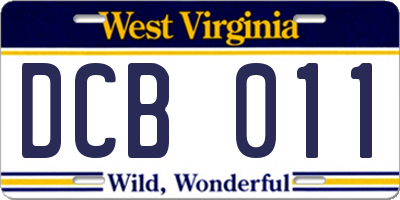 WV license plate DCB011