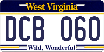 WV license plate DCB060