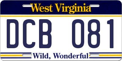 WV license plate DCB081