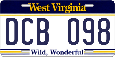 WV license plate DCB098