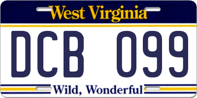 WV license plate DCB099
