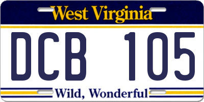 WV license plate DCB105