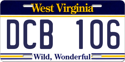 WV license plate DCB106