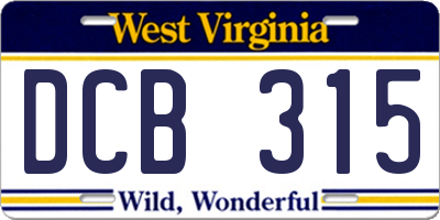 WV license plate DCB315