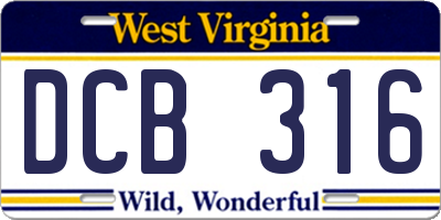 WV license plate DCB316
