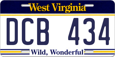 WV license plate DCB434