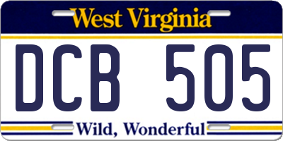 WV license plate DCB505