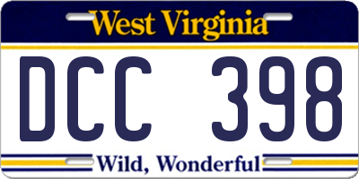 WV license plate DCC398