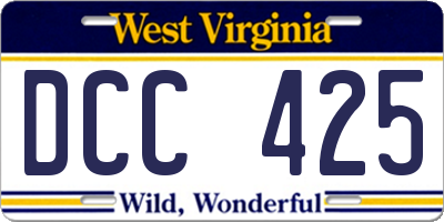 WV license plate DCC425