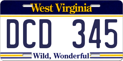 WV license plate DCD345