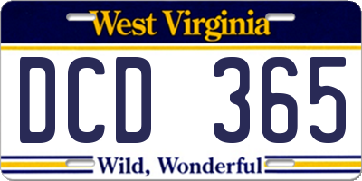 WV license plate DCD365