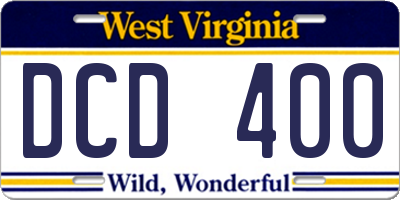 WV license plate DCD400