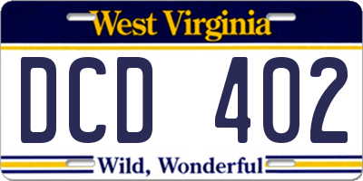 WV license plate DCD402