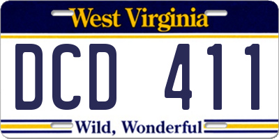 WV license plate DCD411