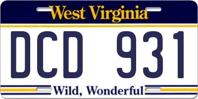 WV license plate DCD931