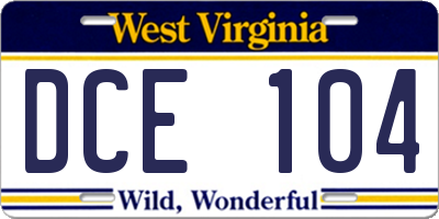 WV license plate DCE104