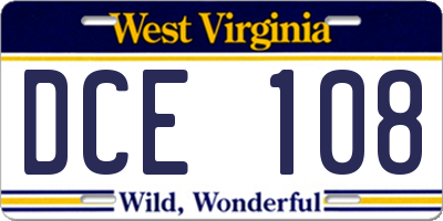 WV license plate DCE108