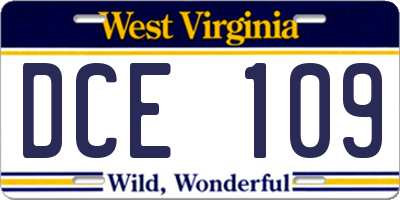 WV license plate DCE109