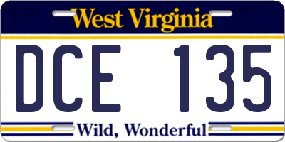 WV license plate DCE135