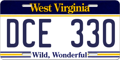 WV license plate DCE330